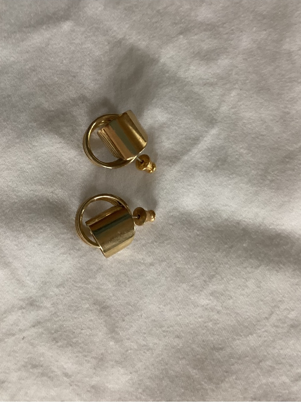 Gold Tone Modern Hoop Drop Earrings